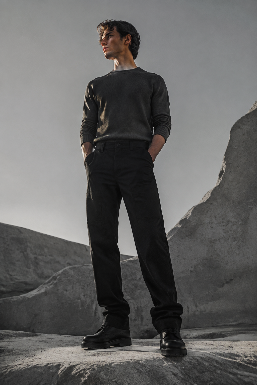 Night Clean-Fit Work Pant worn by a FINALDARK fashion model