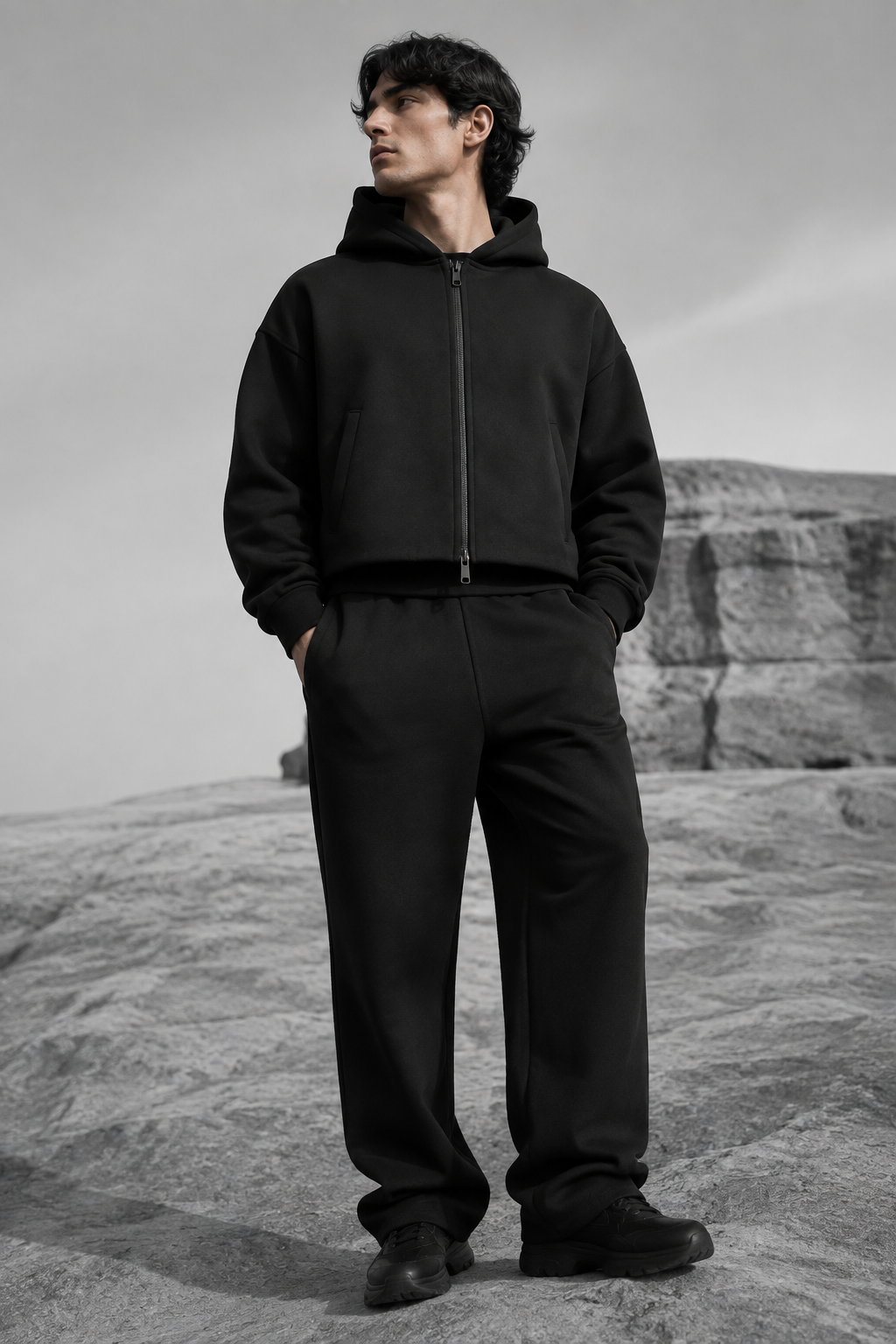 Night Double-Zip Hoodie worn by a FINALDARK fashion model