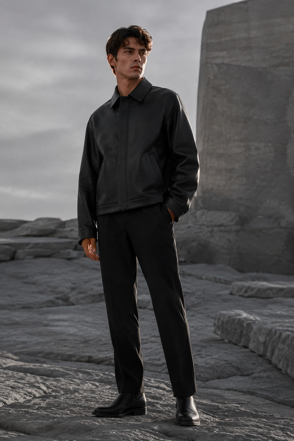 Night Moto Jacket worn by a FINALDARK fashion model