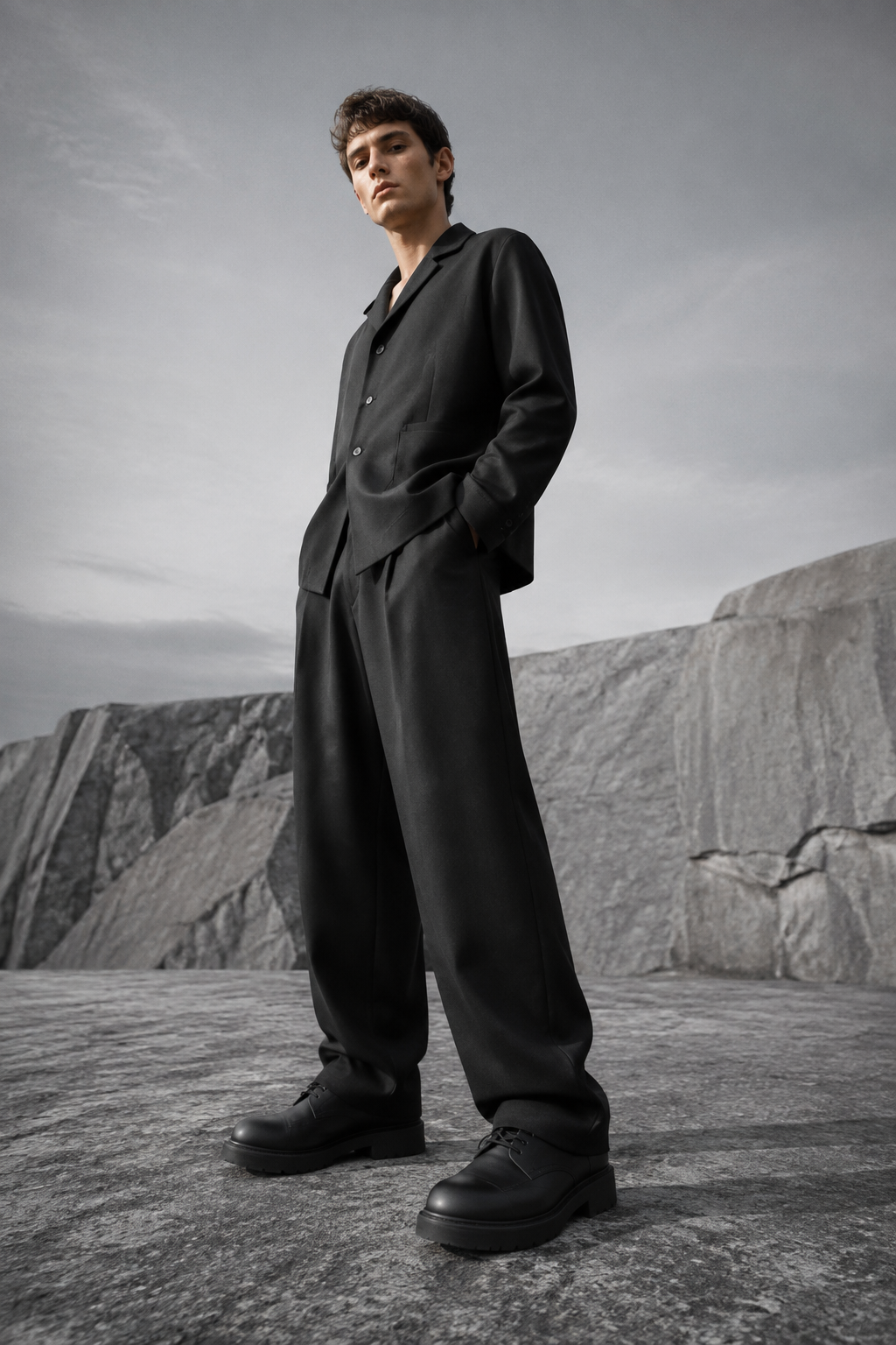Obsidian Dome Derby worn by a FINALDARK fashion model