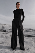 Obsidian Sculpted Wide Pant worn by a FINALDARK fashion model