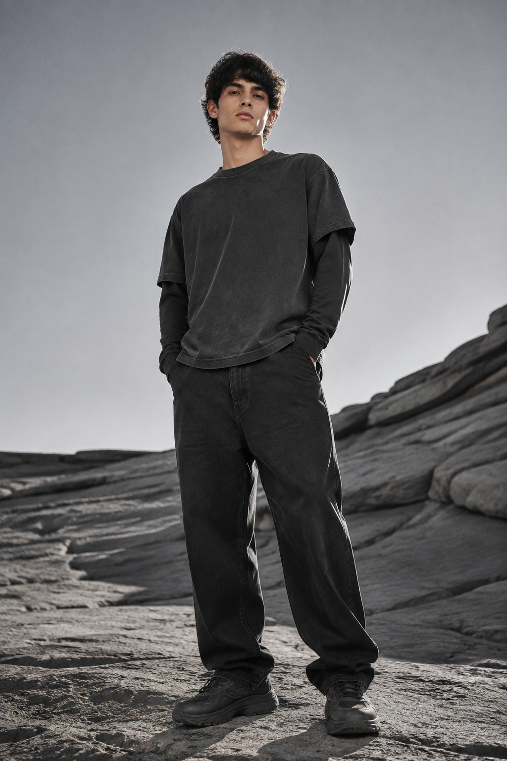 Shadow Layered Long-Sleeve worn by a FINALDARK fashion model