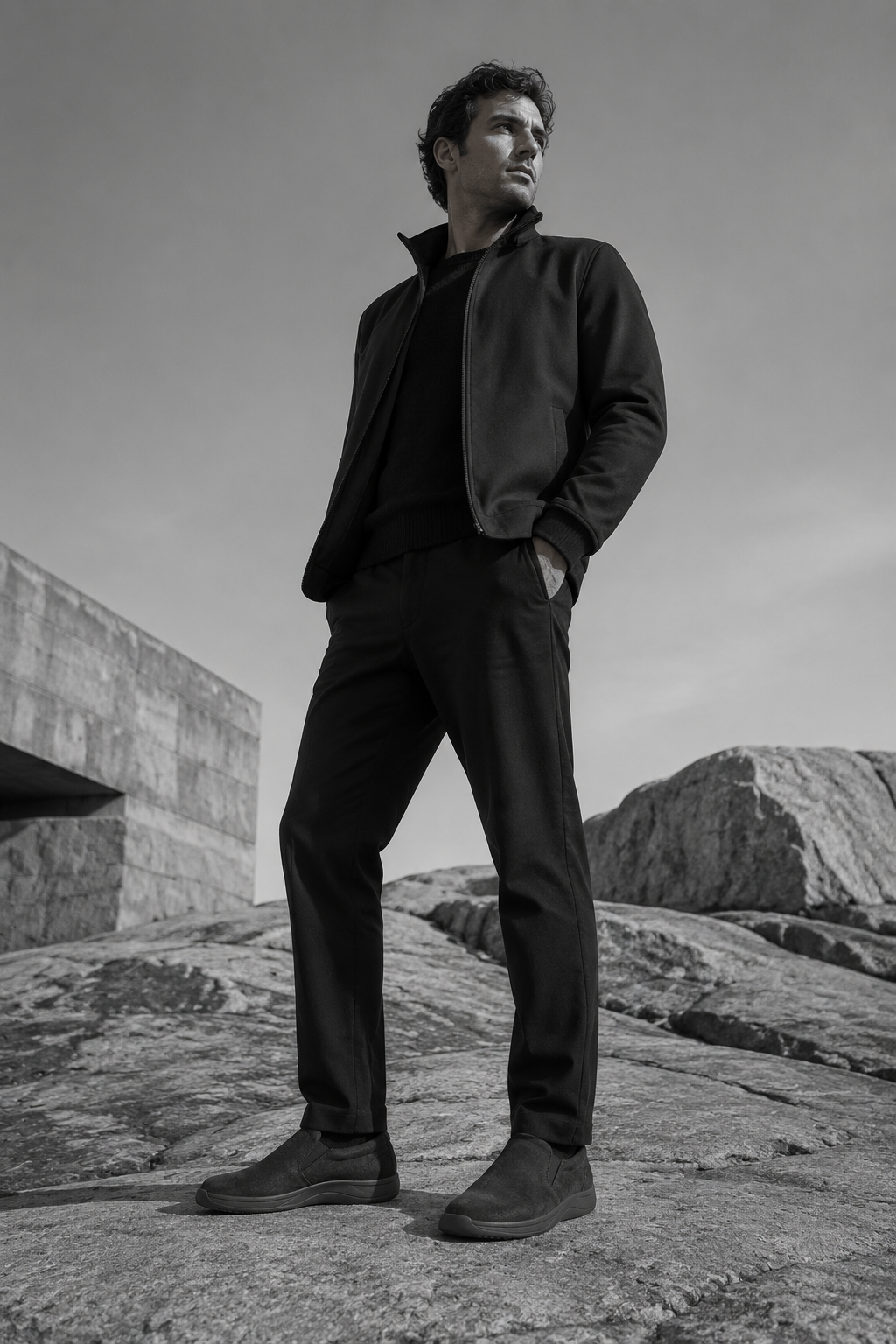 Shadow Padded Slip-On worn by a FINALDARK fashion model