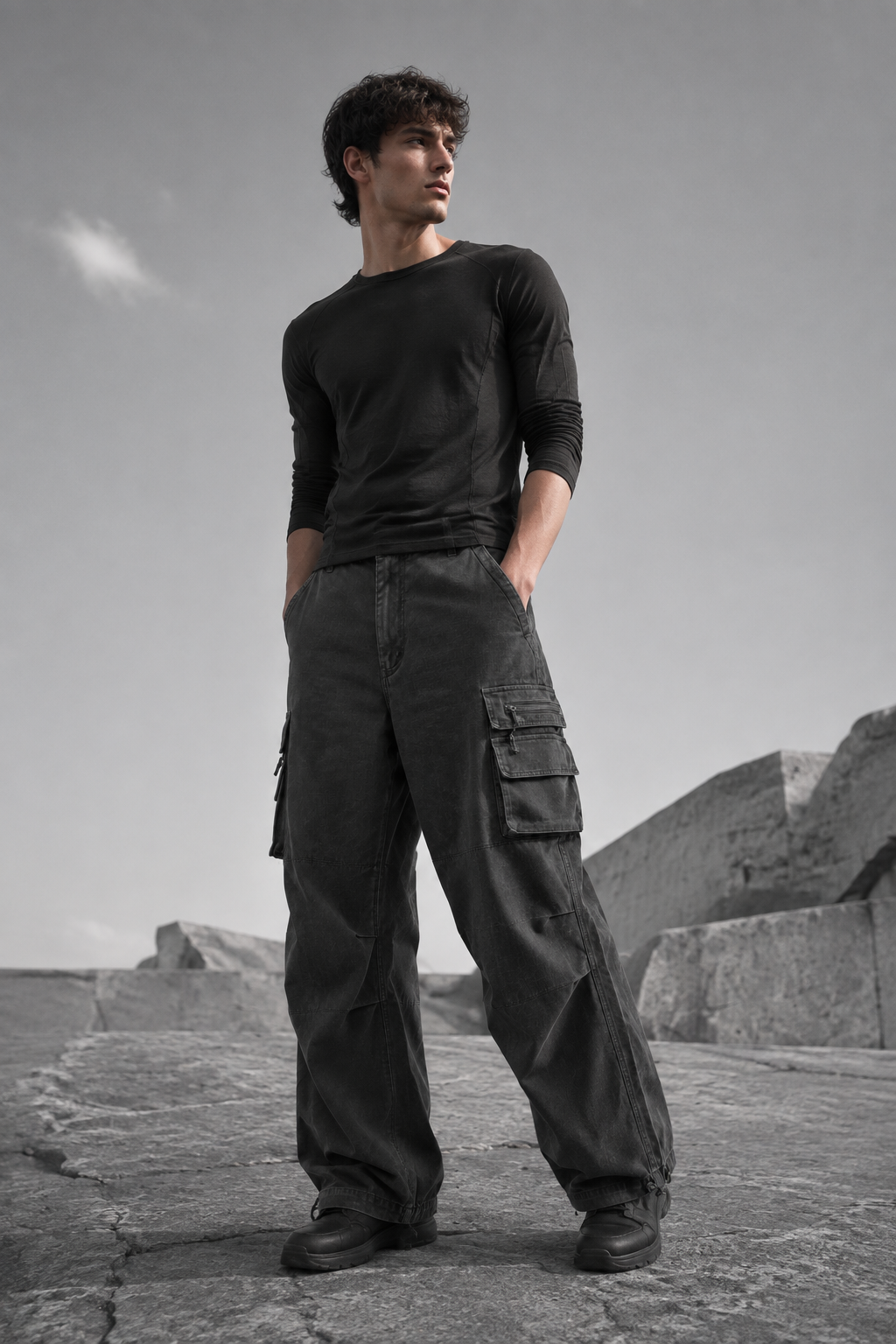 Shadow Utility Cargo worn by a FINALDARK fashion model