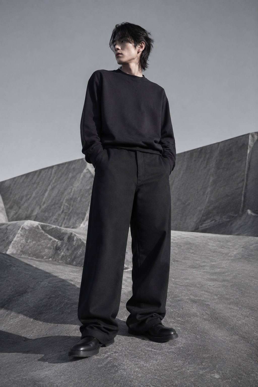 Void Baggy Trouser worn by a FINALDARK fashion model