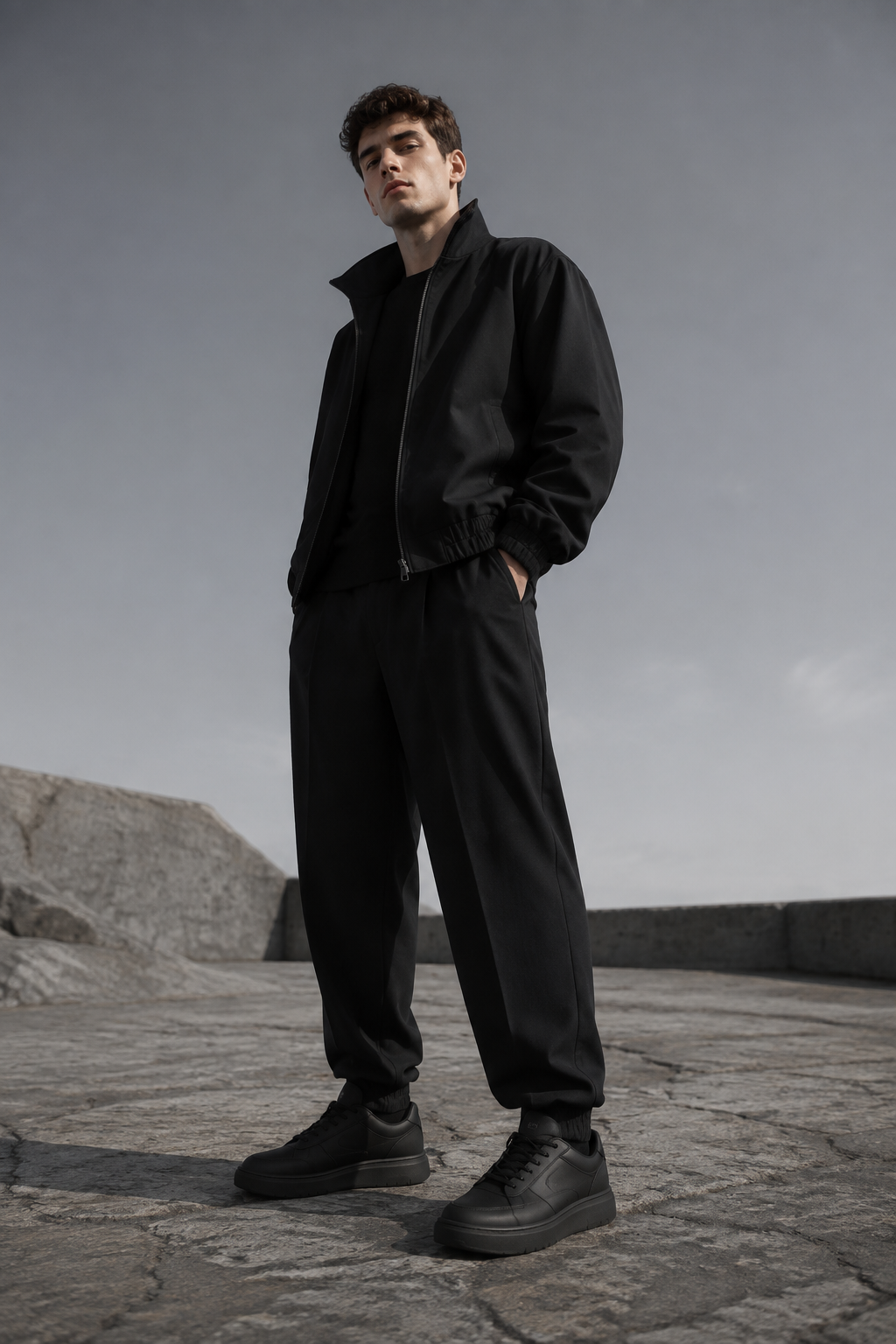 Void Chunky Court Sneaker worn by a FINALDARK fashion model